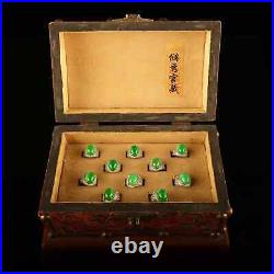 0.6 Old Chinese Silver Green Jade Gems Ornaments Jewelry Round Ring Box Set