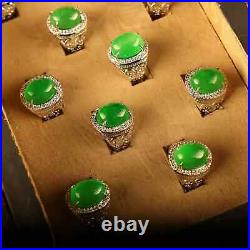 0.6 Old Chinese Silver Green Jade Gems Ornaments Jewelry Round Ring Box Set