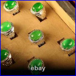 0.6 Old Chinese Silver Green Jade Gems Ornaments Jewelry Round Ring Box Set