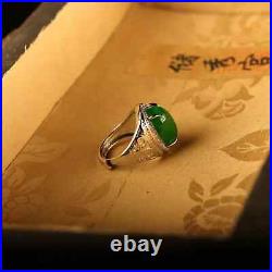 0.6 Old Chinese Silver Green Jade Gems Ornaments Jewelry Round Ring Box Set