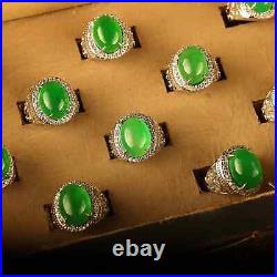 0.6 Old Chinese Silver Green Jade Gems Ornaments Jewelry Round Ring Box Set