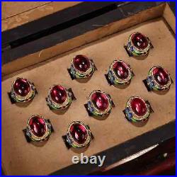 0.8 Old Chinese Silver Enamel Red Gems Ornaments Jewelry Round Ring Box Set