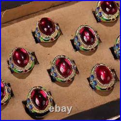 0.8 Old Chinese Silver Enamel Red Gems Ornaments Jewelry Round Ring Box Set