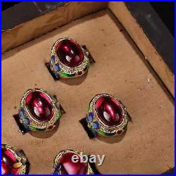 0.8 Old Chinese Silver Enamel Red Gems Ornaments Jewelry Round Ring Box Set