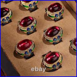 0.8 Old Chinese Silver Enamel Red Gems Ornaments Jewelry Round Ring Box Set