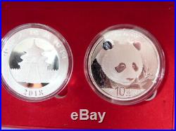 1 oz 999 Silver 2018 Chinese Silver Proof PANDA Coins 10 Yuan x 2 in gift box