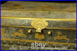 10.4 Old Chinese Silver Copper 24K Gold Gilt Buddha Confucian classics Box