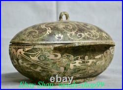 10 Old Chinese Bronze Ware Silver Dynasty Lids Pot Jar Crock Food vessels Box