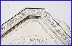 1092 GRAMS 48X29 CM INDO CHINA CHINESE EXPORT SILVER TRAY 20TH Century