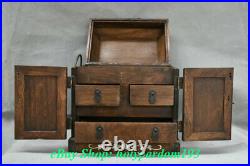 11 Chinese Huanghuali Wood Inlay Shell Flower Birds Drawer Cabinet Cupboard Box
