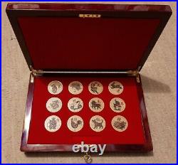 12 Chinese Lunar New Year Limited Silver Medals 24k Layered LUXURY BOX +COA