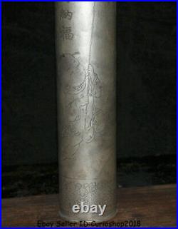 13.6Old Chinese Silver Dynasty Palace Tongzi Kids joss stick box Incense Holder