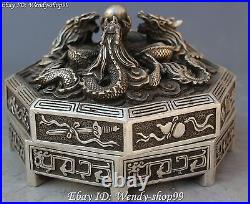 13cm Chinese Silver Carving Dragon Loong Eight Immortals Fqi Statue Case Box