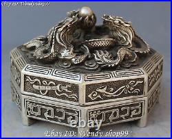 13cm Chinese Silver Carving Dragon Loong Eight Immortals Fqi Statue Case Box