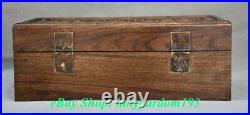 14 Old Chinese Huanghuali Wood Carving Dynasty Palace Two Bat Word Jewelry Box