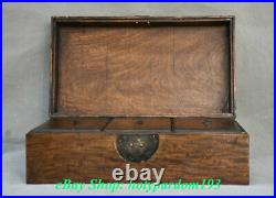 14 Old Chinese Huanghuali Wood Carving Dynasty Palace Two Bat Word Jewelry Box