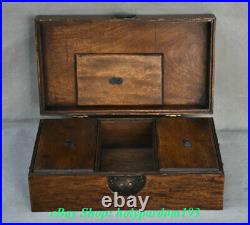 14 Old Chinese Huanghuali Wood Carving Dynasty Palace Two Bat Word Jewelry Box