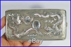 180 Grams Antique Chinese Export Sterling Silver Cigarette Case Box Dragon