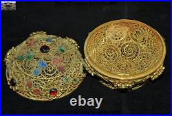 188 g silver Filigree 24k gold Inlay gem flower Chinese queen jewelry Box Boxes