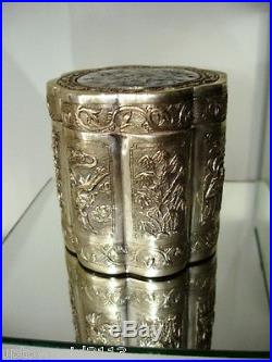 1890 FINE Chinese STERLING SILVER BOX Tea Caddy PANELS Canister MOP Canton 239gr