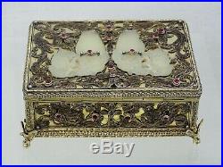 19 century SILVER JEWELED AUSTRIAN HUNGARIAN BOX / 18 century CHINESE WHITE JADE