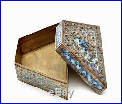 1900's Chinese Brass Repousse Cloisonne Enamel Box Kirin Qilin Bat NOT SILVER