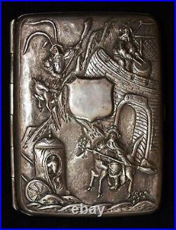 1900's Chinese Export Bamboo Warrior Decoration Silver Cigarette Case /Card Case
