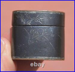 1900's Chinese Mixed Metal Silver Inlay Miniature Pill Box Signed