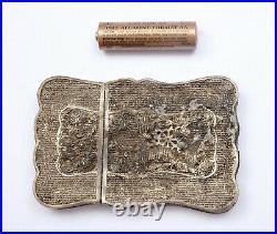 1900's Chinese Solid Silver Filigree Relief Dragon Card Case Box AS IS