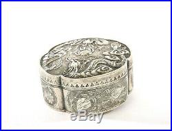 1900's Chinese Sterling Silver Dragon Scholar Box Marked
