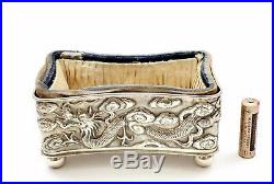 1900's Chinese Sterling Silver Jewelry Sewing Box Dragon Mk Pin Cushion Top