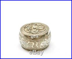 1900's Chinese Sterling Silver Repousse Pill Box Figure Figurine Marked