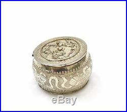 1900's Chinese Sterling Silver Repousse Pill Box Figure Figurine Marked