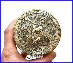 1900's Chinese Tibetan Silver Mother of Pearl Carved Carving Box Sheep