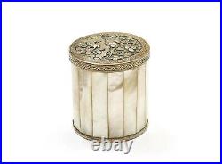 1900's Chinese Tibetan Silver Mother of Pearl Carved Carving Box Sheep