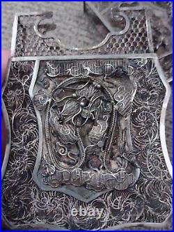 1900s CHINA CHINESE STERLING SILVER FILIGREE CARD BOX EXCELLENT CONDITION
