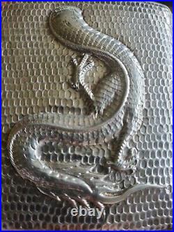 1910s CHINA CHINESE HIGH RELIEF DRAGON SOLID SILVER CARD CASE