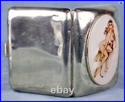 1920s Erotic Antique British Lady Panther Silver Pictorial Enamel Cigarette Case