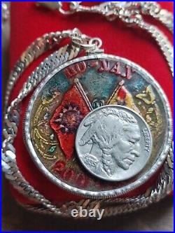 1928 Hunan Unified China Cash Coin Pendant 18 Italy Silver Chain W Coa & Box