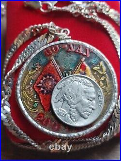 1928 Hunan Unified China Cash Coin Pendant 18 Italy Silver Chain W Coa & Box