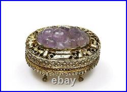 1930's Chinese Amethyst Carved Carving Plaque Gilt Silver Enamel Box Mk