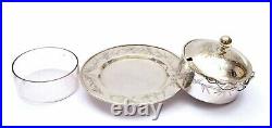 1930's Chinese Export Silver Butter Dish Cream Basket Box Glass Bowl Bamboo Mk