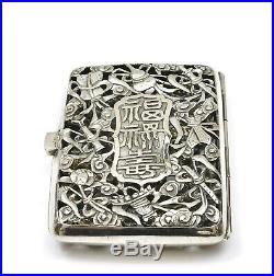 1930's Chinese Reticulated Sterling Silver Card Cigarette Case Box Calligraphy