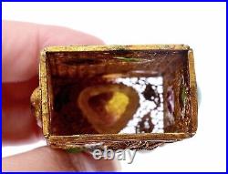 1930's Chinese Silver Gilt Filigree Jadeite Tourmaline Jewel Bead Opium Box Mark