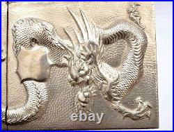 1930's Chinese Solid Silver Carved High Relief Dragon Card Case Marked