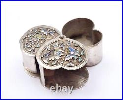 1930's Chinese Solid Silver Enamel Butterfly Shaped Pill Box