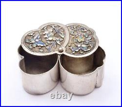 1930's Chinese Solid Silver Enamel Butterfly Shaped Pill Box