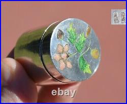 1930's Chinese Solid Silver Enamel Pill Box Flower Marked