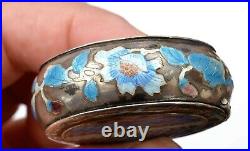 1930's Chinese Solid Silver Enamel Pill Box Marked