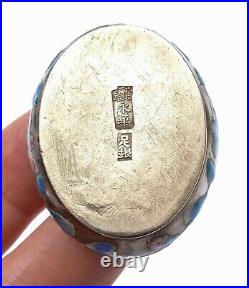 1930's Chinese Solid Silver Enamel Pill Box Marked